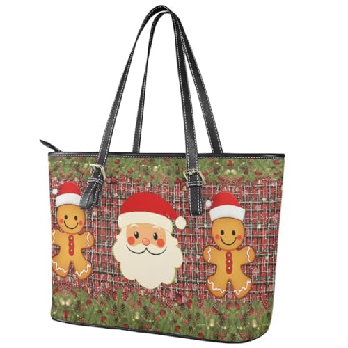 Image of Coldinair Christmas Leather Tote Bag for Women with Zipper Large Shoulder Tote Bag Shopping Casual Travel Bag Handbag Purse