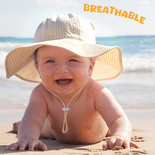 Image of HONGTEYA Baby Sun Hat Toddler Girl Beach Hat Sun Protection Adjustable Outdoor Summer Wide Brim Bucket Hat for Infant Kids