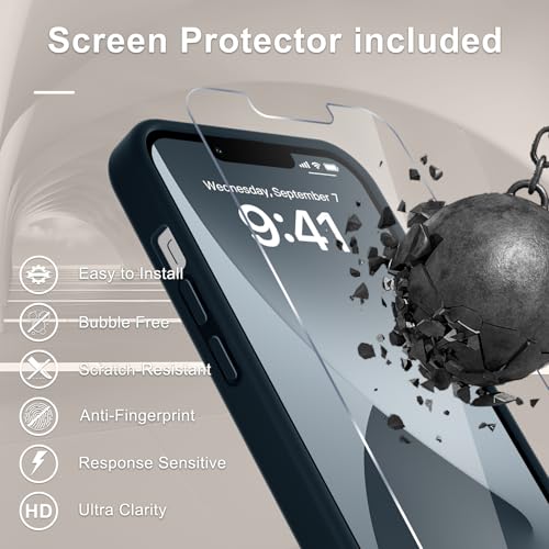 Image of YENAPOON for iPhone 13 Pro Max Case, Matte Magnetic Phone Cover [with 1 Screen Protector] [Support for MagSafe] [Shockproof Military Grade Protection] Translucent Frosted Back, Navy Blue