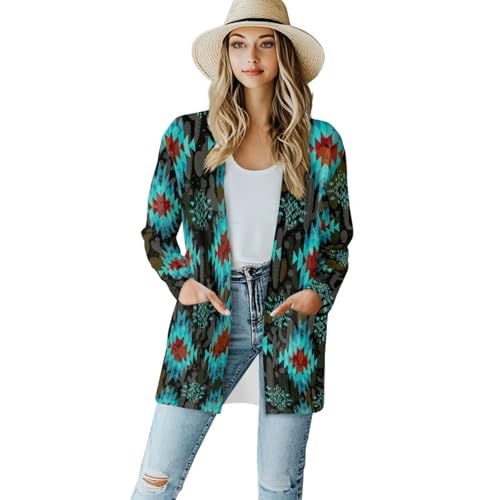 Women Open Front Ethnic Style Aztec Cardigan Tribal Aztec Printed Long Sleeve Casual Loose Coat2