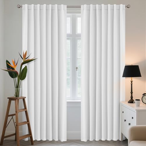 Image of Joydeco Curtains with Concealed Loops, Set of 2, H 260 x W 140 cm, Bleach Blackout Opaque, Long Curtain, Noise Protection, Rod Pocket, Blackout Curtains, Bedroom, Living Room