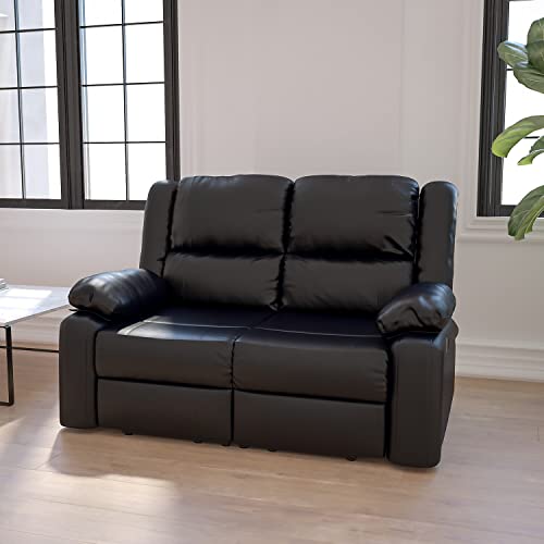 Flash Furniture Harmony Series Black Leathersoft Loveseat With Two Built-In Recliners #TOP1