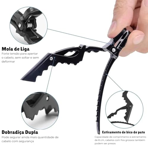 Kit 12 Presilhas Prendedor de Cabelo Bico Jacare Crocodilo