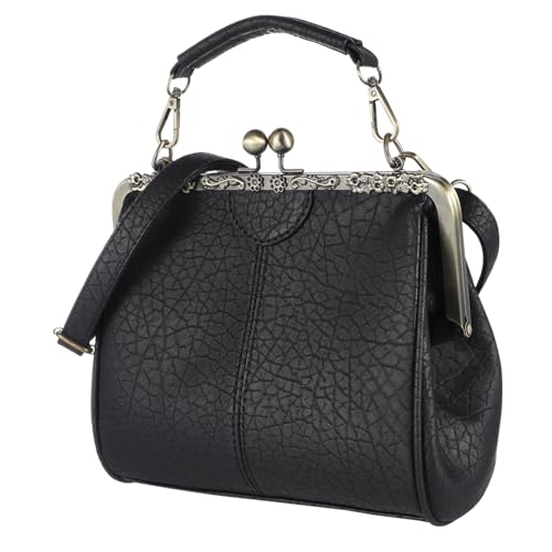 Sac à bandoulière rétro femme cuir PU noir sac compact décontracté vintage quotidien