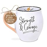 Lighthouse Christian Products Strength and Courage Peach and White 18 Ounces Coffee Cup Mug