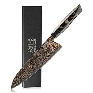8″ Gyuto – Handmade Japanese CuMai Copper Damascus Chef Knife – Ultra Sharp Kitchen Chopping Knife.