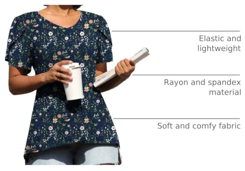 Image of CATHY 2026 Women Tops Summer Short Sleeve Tunic V Neck T-Shirts Loose Casual Floral Blouse S-4XL