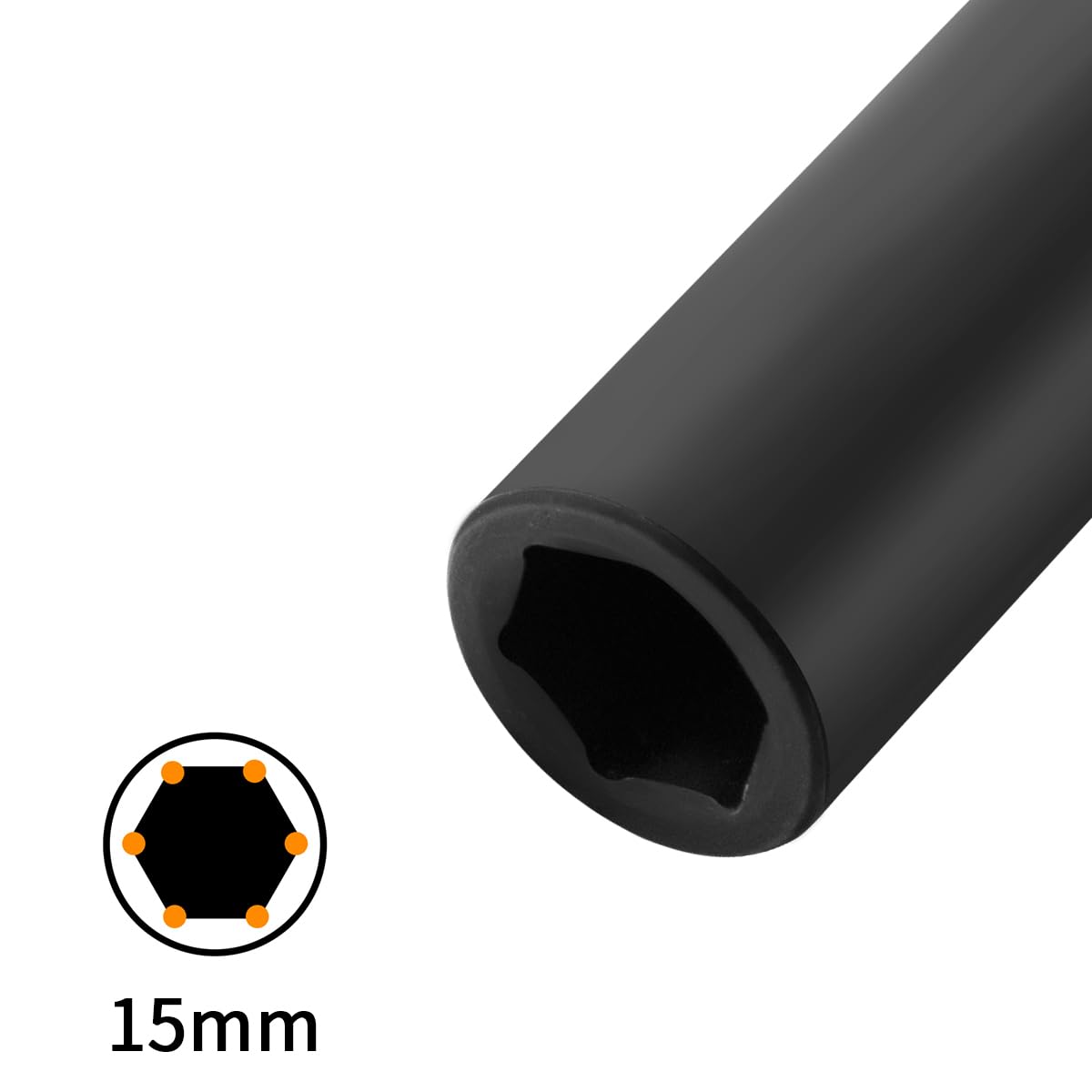 Hlipaty Impact Socket 15mm, 1/2" Square Drive 6 Point Cr-Mo Deep Socket, 78mm Length, Black - Image 3