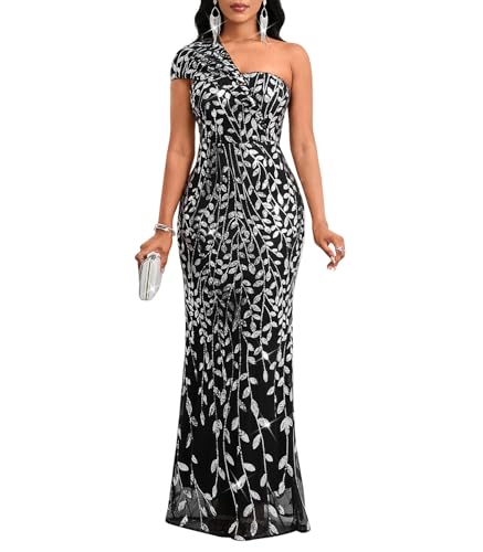 Image of Cololura Women Sequin One Shoulder Mermaid Formal Maxi Dress Evening Gown