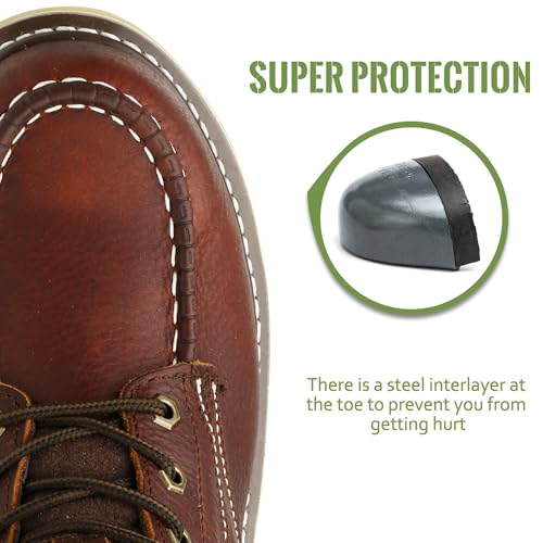 Image of Moc Toe Work Boots for Men Waterproof Soft /Steel Toe Comfortable Full Grain Leather Non Slip Wedge Outsole Construction 6 inch Workboots