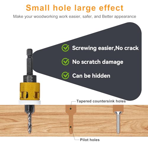 Leomaunyx 001 5 Pcs Countersink Drill Bit Set: Replaceable Hss M2 Tapered Bits - 82° Counter Bore With Adjustable Depth Stop, Carbide Drill Bits 1/4 Inch Hex Shank thumb #3