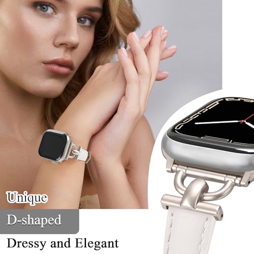 Image of Leather Band Compatible with Apple Watch Bands for Women, Dressy Fancy Strap for iWatch Series 11 /10 /9 /8 /7 /6 /5 /4 /3 /2 /1 /se(38mm 40mm 41mm 42mm,Starlight /Starlight)