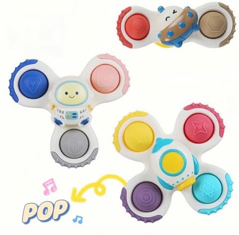 Suction Cup Spinner Toys – 3 Pcs Baby Bath Toys with Fidget Function Bubble Sensory Bath Toys Educational Toys for Toddlers Ideal Gifts for Boys Girls