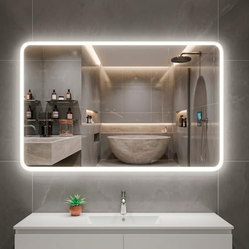 Marctani Espejo Baño con Luz LED Regulable en 3 Colores - Espejo de Pared ANTIVAHO...