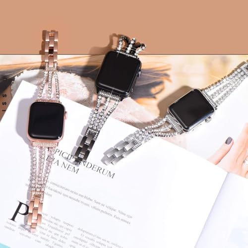 Image of Zitel Bling Rhinestone Metal Band Compatible with Apple Watch Straps for Women Girls Sparkling Shiny Wristbands
