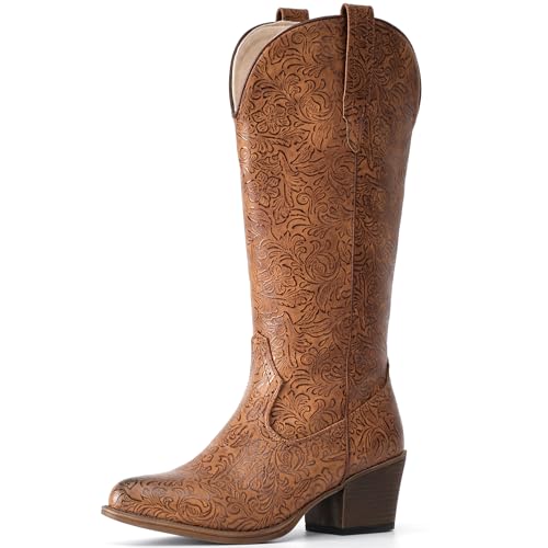 IUV Cowboy Boots For Women Mid Calf Western Cowgirl Boots with Chunky Heel Pointy Toe Boots3