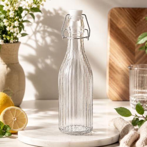 Image of Clear Glass Bottles with Airtight Swing Top Lids - Leakproof Reusable Glass Jars for Juices, Oil, Water, Kombucha, Milk, Vinegar, and Beverages (CLEAR, 550ML WATER BOTTLE)