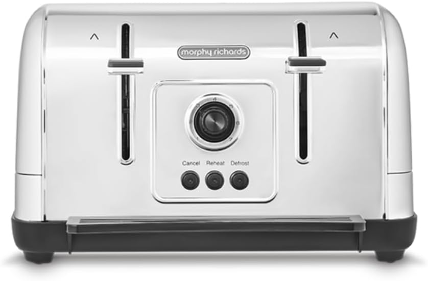 Morphy Richards Venture Brushed 4 Slice Toaster – Brushed Stainless Steel – Defrost Setting – High Lift Feature – 240130