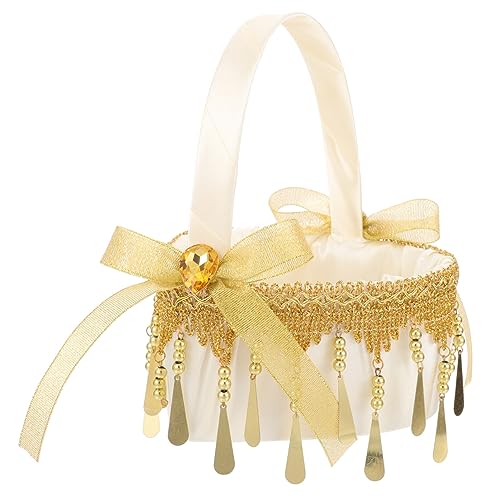 OSALADI Romantic Flower Girl Basket Elegant Decorative Basket Realistic Flowers for Wedding Procession Lightweight Handheld Design for Easy Carrying Charming Wedding Decor