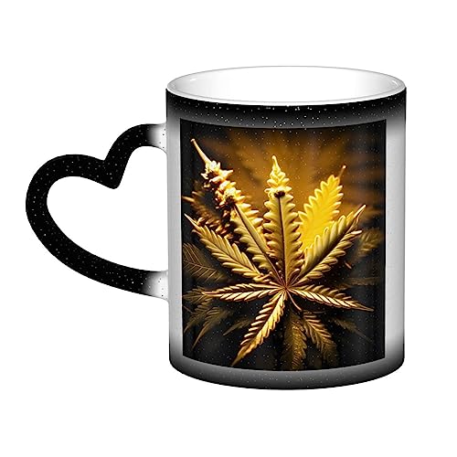 ZISHAK Tasse mit goldenem Cannabis-Druck, Sternenhimmel, Farbwechsel, geeignet für Geburtstag, Halloween, Jahrestag und Weihnachten