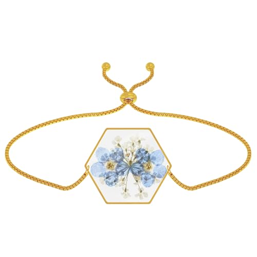 Pressed Flower Bracelet Forget-Me-Not and Queen Anne's Lace Pressed Wildflower Bracelet Alaska State Flower Handmade Bracelet Gold Pressed Wildflower Resin Bracelet Adjustable