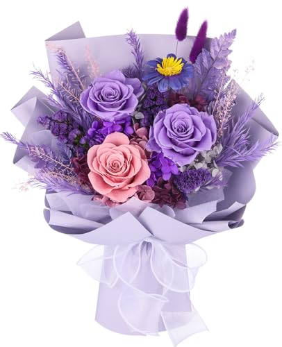 Flores para entrega, ramos de flores preservadas con caja de regalo, ramo de rosas moradas que duran de 1 a 3 años, regalos de cumpleaños para mujeres, flores eternas para ella, San Valentín, madres,
