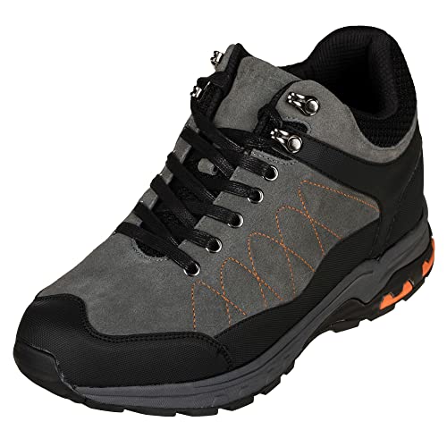 CALTO Men's Invisible Height Increasing Elevator Shoes - Grey Suede/Mesh Lace-up Hiking Boots - 3.2 Inches Taller - H75472 - Size 9 D(M) US