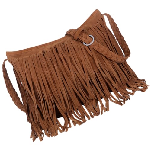 Hemobllo Bolsa Transversal com Franjas, Bolsa Mensageira com Tassel, Bolsa Francesa Fashionable, Marrom Claro, 34 x 29 x 11