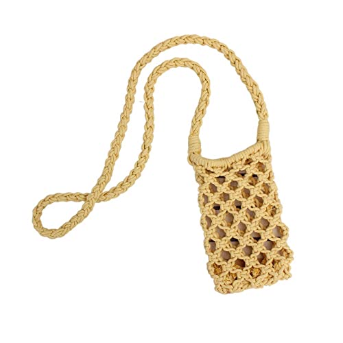 Small Cotton Rope Crossbody Phone Bag, Solid Color Hollow-out Woven Crochet Lightweight Shoulder Handbag