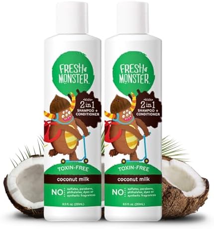 Fresh Monster Toxin-free Hypoallergenic 2-in-1 Kids Shampoo & Conditioner, Coconut, 2 Count