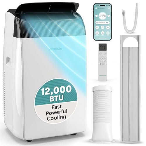SereneLife Portable Air Conditioner 14000 BTU with WiFi Portable AC Air Conditioning Unit 3-in-1 with Cooling Fan & Dehumidifier Modes Self-Evaporating & Sleep Mode for Large Rooms & Home Office