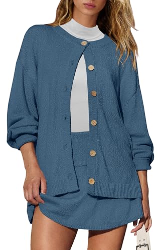 Image of Panadila Womens Sweater Skirt Set 2 Piece Outfits Sweater Skort Set Lounge Cardigan and Knit Skirt Matching Outfits