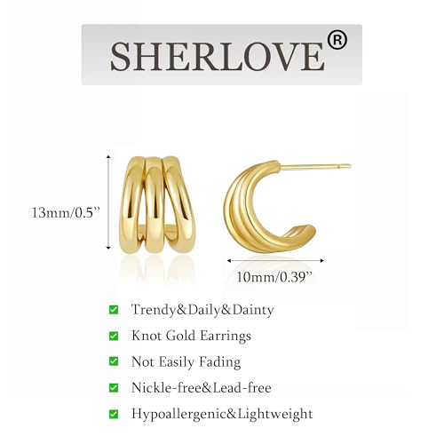 Image of SHERLOVE Chunky Knot Gold Earrings Women Statement Drop Dangle Earrings | 14K Gold Plated Hypoallergenic Lightweight,Trendy Dainty Elegant Cute,Women Gold Jewelry Fashion Accessories Gifts