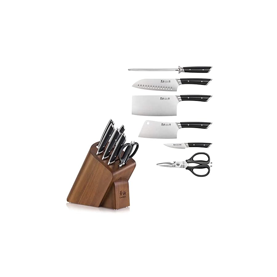 Cangshan HELENA Series German Steel Forged Cleaver Knife Block Set (7-Piece, Black)