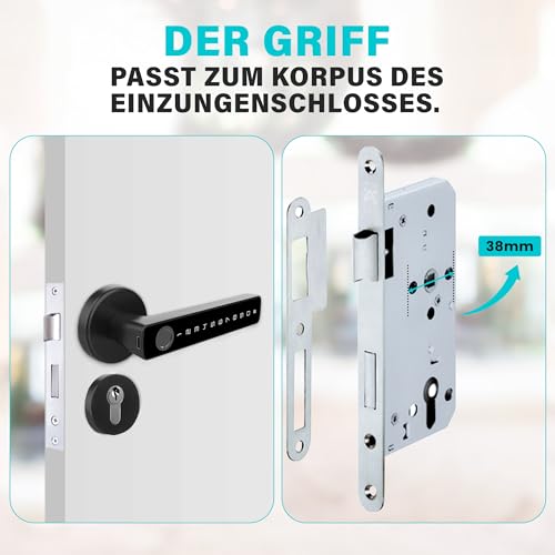 Türschloss Fingerabdruck, Smart Lock, Elektronisches Türschloss - Für Innentüren mit einer Stärke von 35-55 mm – smartes Türschloss – Per App gesteuert – mit Rosette und 2 Magnetkarten - Schwarz
