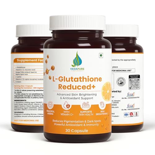 Image of Vedapure L Glutathione Capsules with Vitamin C & E for Men & Women | Antioxidant Glutathione Effervescent Capsule for Healthy Skin, Liver Detox, Immune Support, Hydration (Pack of 1)
