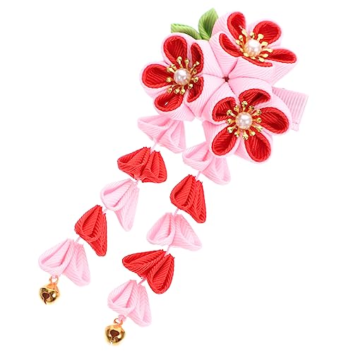FOYTOKI 梅の花の髪のアクセサリー 金 代替 形をした ために 女の子のためのヘアアクセサリー 結婚式 和装 髪飾り 女の子のヘアアクセサリー 装飾ヘアピン ファブリック 赤