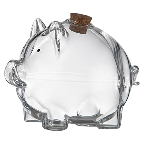 Glass Coin Bank - Clear Piggy-Shaped Commemorative Container | Fun Savings Jar for Gold Bean Storage, Kids Learning, Adult Desk Decor, Budget...