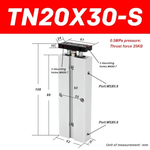 Vérin pneumatique TN20 double action avec aimant intégré