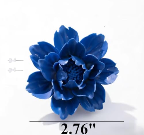 Image of AMERRY Royal blue,Peony, 2.76 inch,Ceramic Flower Wall Art Decor, Artificial Flower Wall Sculpture,Handmade Ceramic Flowers for Home,Hallway,Living Room, Kitchen,Bathroom