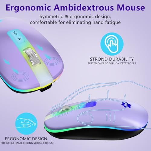 Image of KARFUN Wireless Mouse, Backlit LED Portable Slim Computer Mouses for Laptop, PC, Computer, MacBook, iPad, Chromebook, Notebook, 2.4G Rechargeable Wireless Mouse (Light Purple) | 7-Color LED 3 DPI Silent Click, 2.4G Rechargeable Slim Backlit Mouse, Ergonomic for Laptop,MacBook,iPad,Chromebook Office