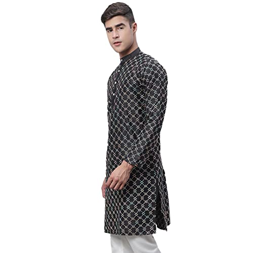 Image of SOJANYA Men's Silk Blend Geometric Regular Kurta