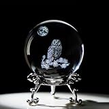 HDCRYSTALGIFTS 60 mm 3D-Laser-Kristallkugel, Briefbeschwerer, Eule, Figuren, Glaskugel, dekorative Kugeln mit Ständer, Geschenk