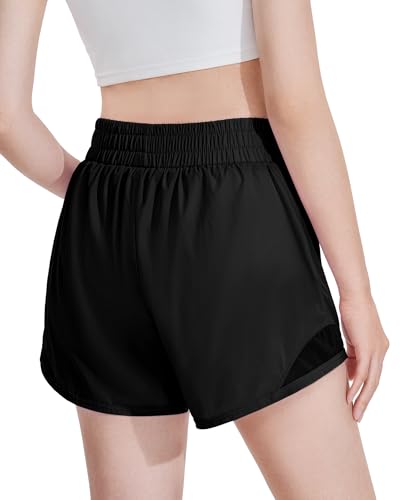 Auranso Girls Athletic Shorts Quick Dry Running Shorts with Mesh Liner and Zip Pockets2