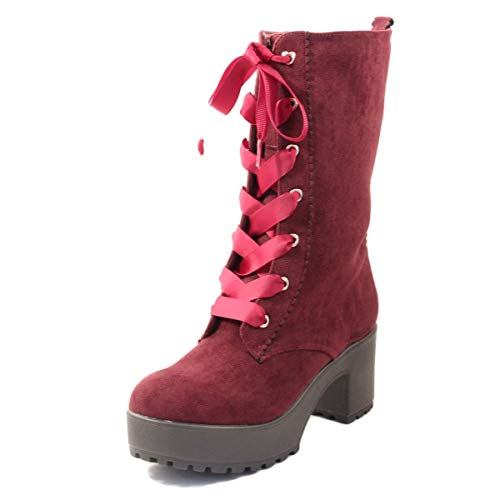 【primevere LIZ LISA プリマベーラリズリサ】 ミドル丈 レースアップブーツ PLZ7004 ワインスエード S（約22.5センチ）