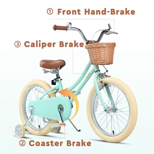 Image of Petimini Vintage Kids Bike for Girls, 12-20 Inch Classic Bicycle with Wicker Basket & Bell, High Tensile Steel Frame, Training Wheels (12-18 inch), 85% Pre-Assembled, Retro Bike for Outdoor Riding