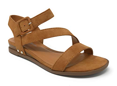 City Classified Comfort Women's JDSydney Open Toe Strappy Buckle Open Toe Flat Sandals (6, Tan JD)