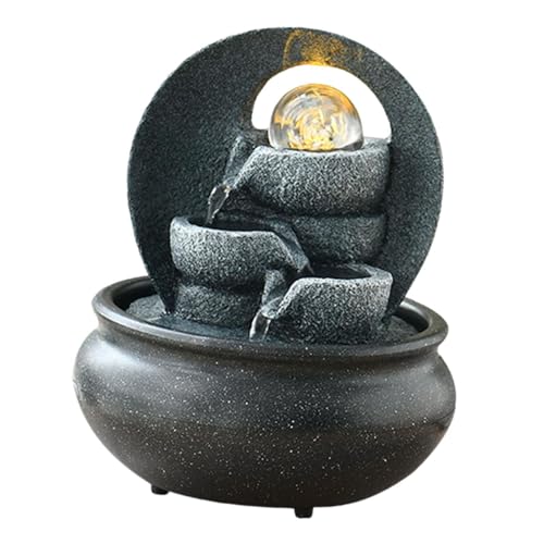 Milageto Tabletop Indoor Waterfall Faux Rock Decorative with LED Lights Water for Meditation Office Home A