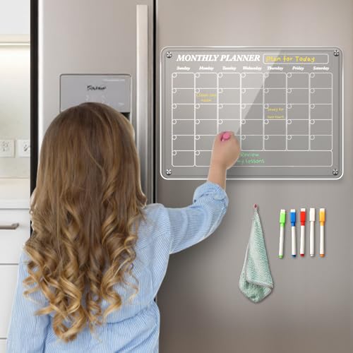 Magnetic Acrylic Refrigerator Calendar, 12" x 16" Clear Refrigerator Calendar Dry Erase Magnetic Refrigerator Planner Set with 5 Colored Highlighter Markers - Image 8