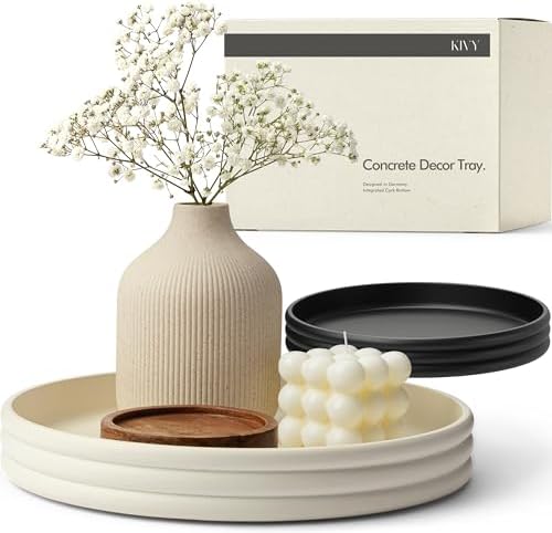 KIVY Round Decorative Concrete Tray 11x1,5 Inch - Modern Circle C...